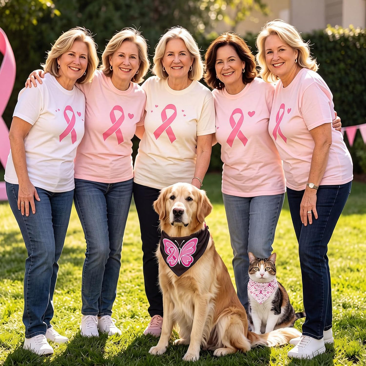 Huhumy 100 Pcs Breast Cancer Dog Bandanas Pink Ribbon Bandanas for Dogs