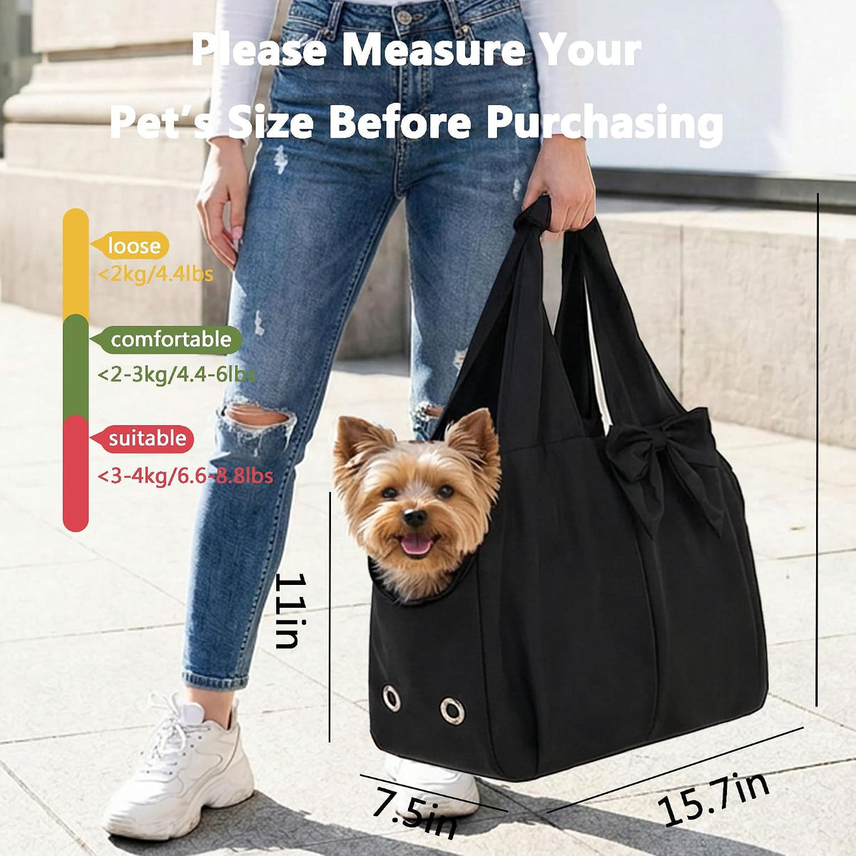 Fashion Dog Purse Carrier for Small Dogs and Cats, Soft-Sided Puppy Tote Bag Up to 13 lbs, Lightweight Pet Carrier with 4 Pockets, Smart Zipper Lock, Pet Travel Bag for Travel Outdoor(Black)