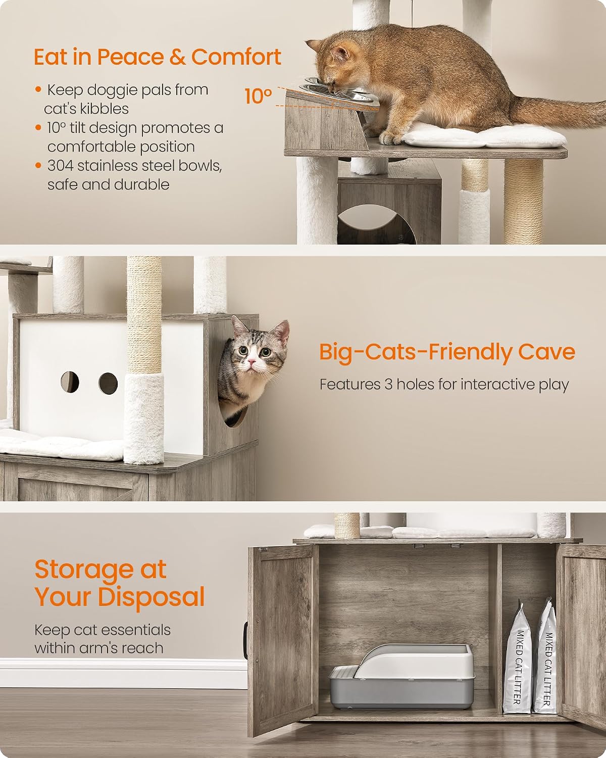 Feandrea Cat Tree, 66.9-Inch Cat Tower with Litter Box Enclosure