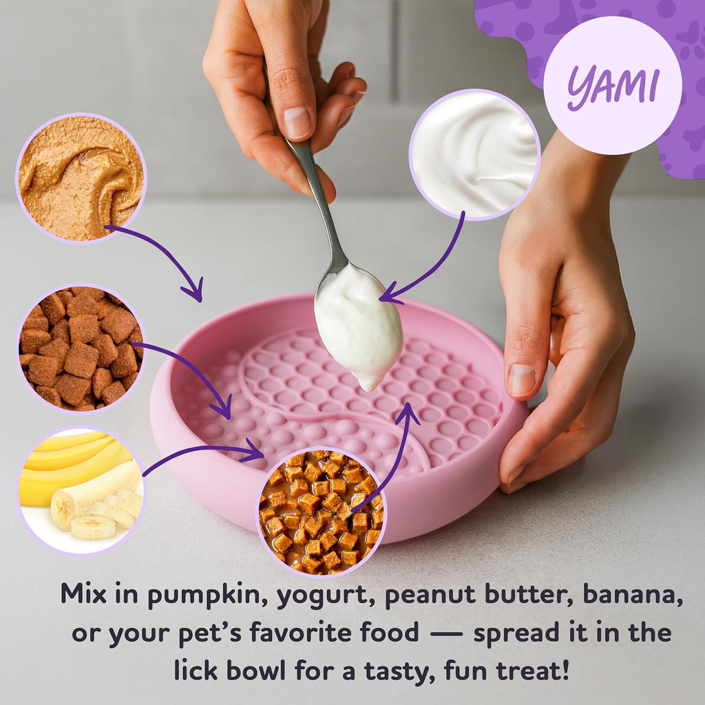 YAMI Dog Lick Bowl, Lick Mat for Dogs, Wet Food Cat Slow Feeder, Freeze Bowl, Enrichment & Puzzle Toy for Anxiety Relief, Food-Grade Silicone, Suction Cups, Dishwasher Fit, for All Breed (Light Pink)