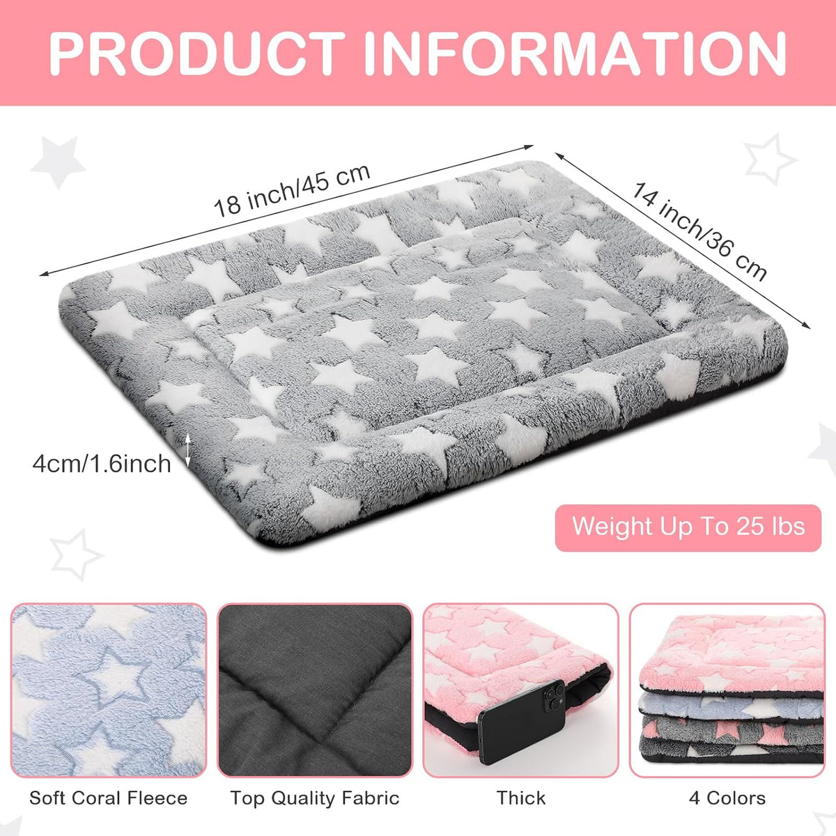 VitalCozy 4 Pcs Dog Crate Pads Soft Warm,18 x 14 x 1.6 Inch,Star,Colorful