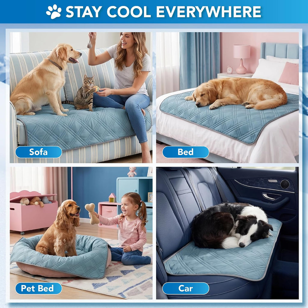 PetAmi Waterproof Dog Cooling Mat Pet Pad for Crate Couch Bed, Blue, 40x60