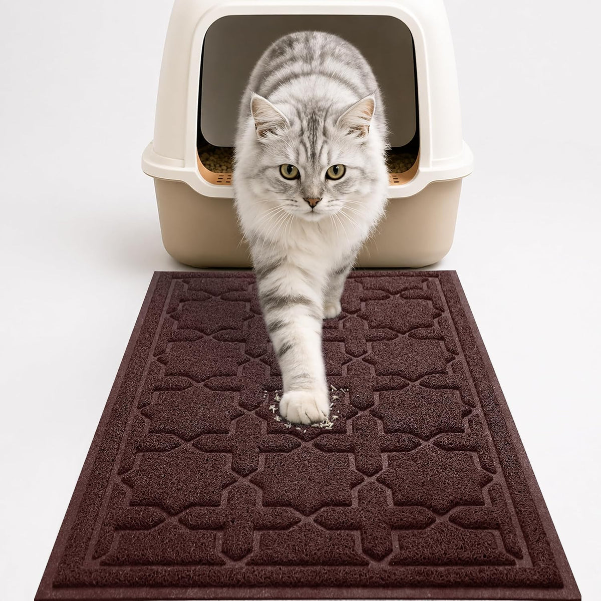 Yimobra Cat Litter Mat, Waterproof Litter Trapping Mat, 24x20, Dark Coffee | PVC Litter Box Mat with Non Slip Backing, Easy Clean Surface and Scatter Control Design for Cleaner Floors
