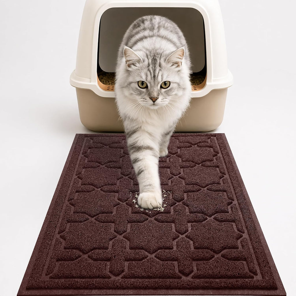 Yimobra Cat Litter Mat, Waterproof Litter Trap Mat, 35.4x23.6, Dark Coffee | PVC Litter Box Mat with Non Slip Backing, Easy Clean Surface and Scatter Control Design for Cleaner Floors