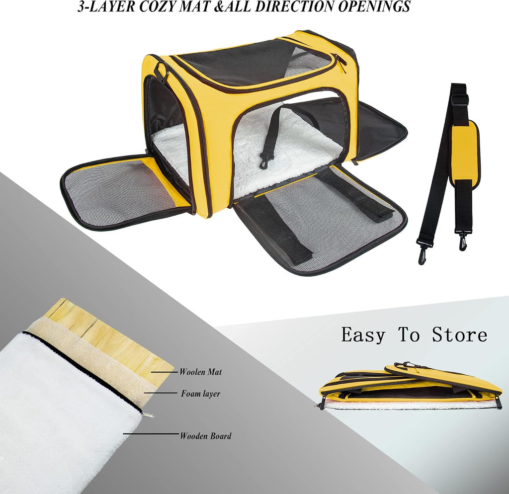 Soft Sided Carrier for Small Medium Cats Dogs,TSA Airline Approved Collapsible Travel Pet Carrier (Medium, Yellow)