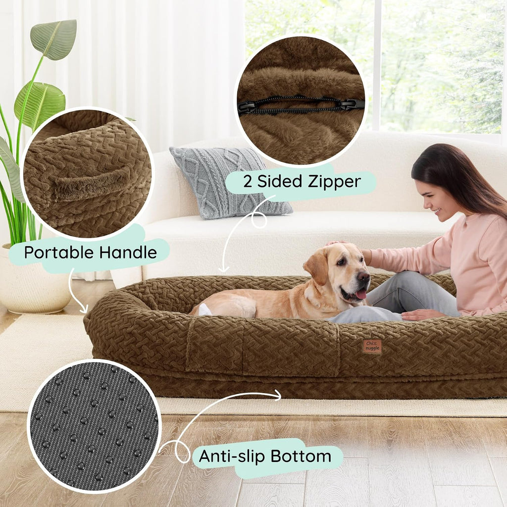 ChiXnuggle Orthopedic Human Dog Bed,with Faux Fur Washable Cover,Blanket