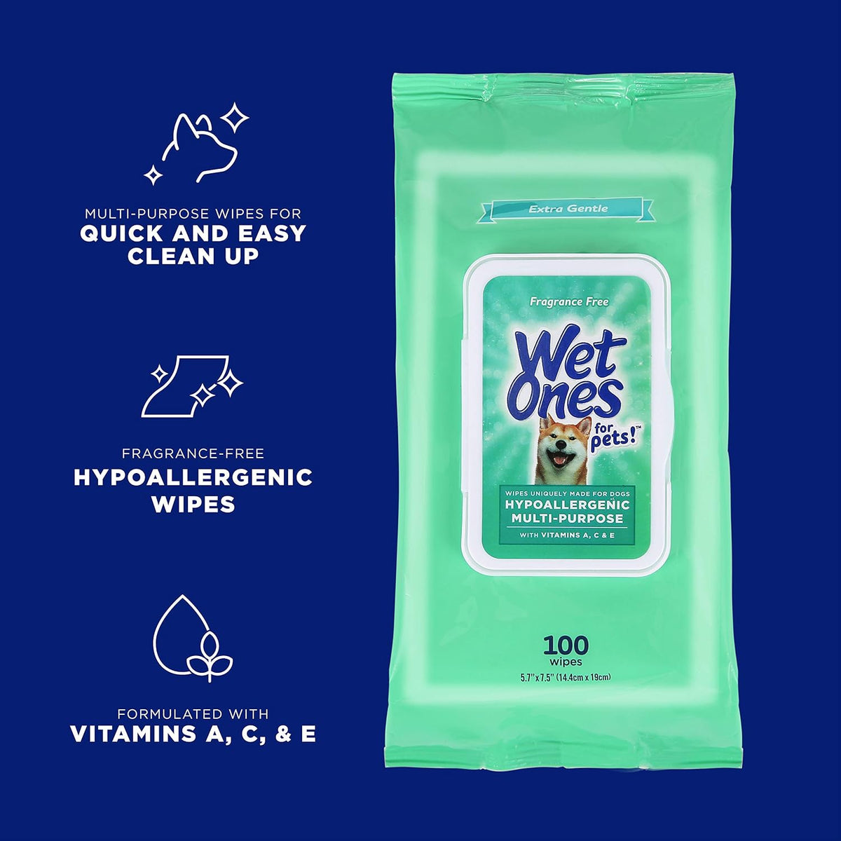 Wet Ones for Pets Hypoallergenic Dog Wipes with Vitamins, 100 Count