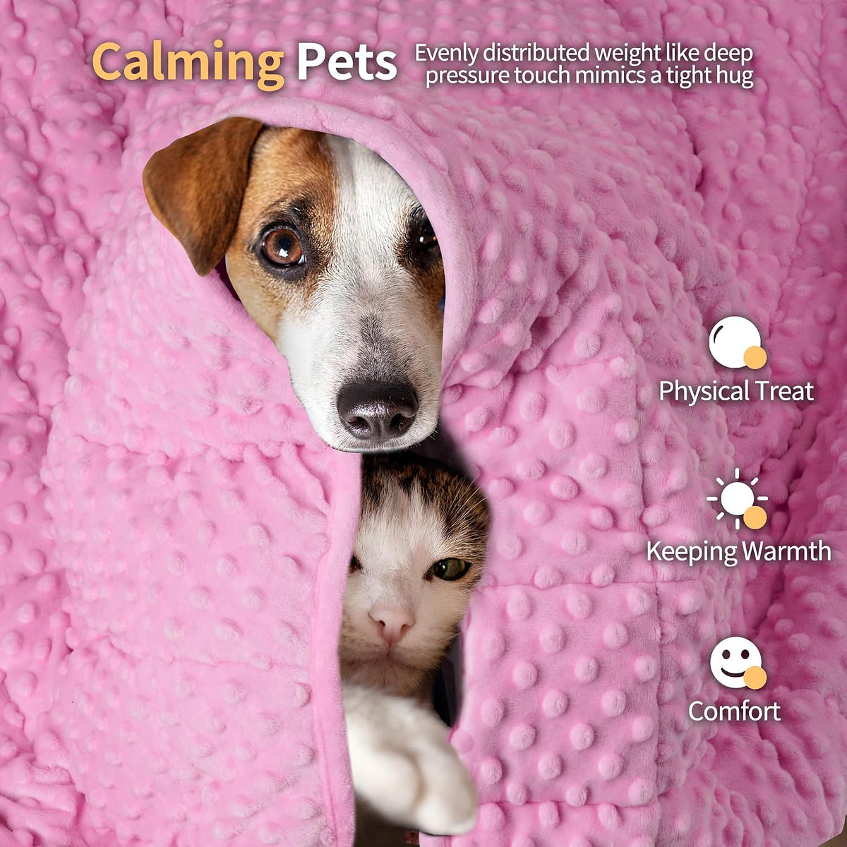 LaSyL Weighted Blanket for Pets | Thunder Blanket for Dogs Anxiety | Premium Soft Minky | Relaxation & Calming & Anti Anxiety | Used in Car, Bed, Couch | Pink, Washable Small (24"x32")