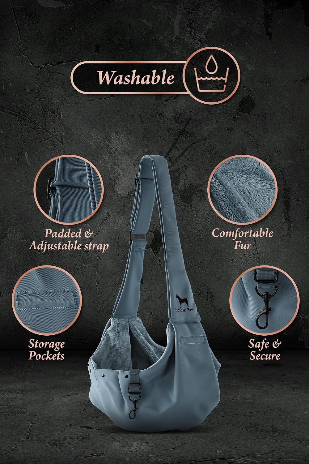 Noah & Paw Dog Sling Carrier for Small Dogs 5-18lb, Dog Sling for Small Dogs and Cats, Dog Carrier with Adjustable Padded Strap, Premium Twill, Lined with Fur, Double Safety Feature, Machine Washable