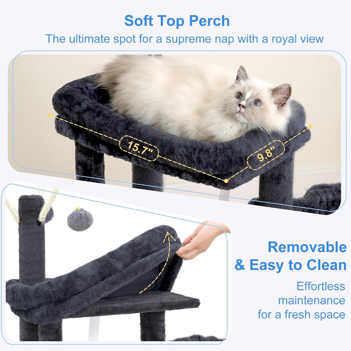 Heybly Cat Tree, 45.3" Cat Tower for Indoor Cats with Large Perch HCT202SG