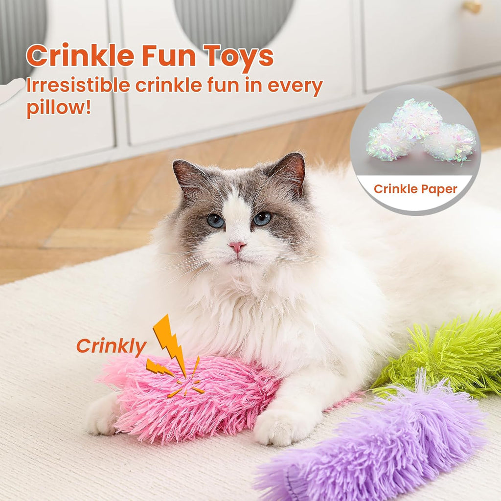 Cat Toys, 3 Pack Crinkle Catnip Pillow Toys for Indoor Cats