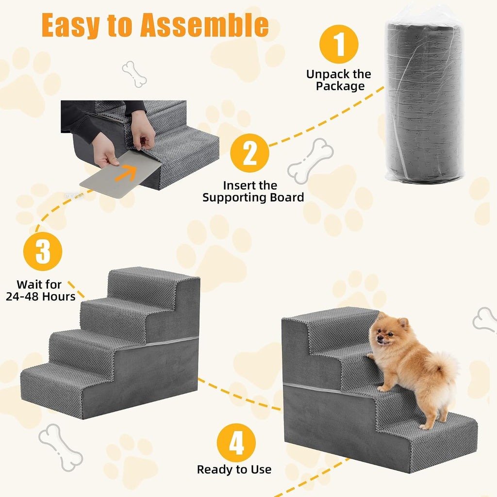 4-Step Dog Stairs for Large Dogs and Cats, 18in H Dog Steps, Grey
