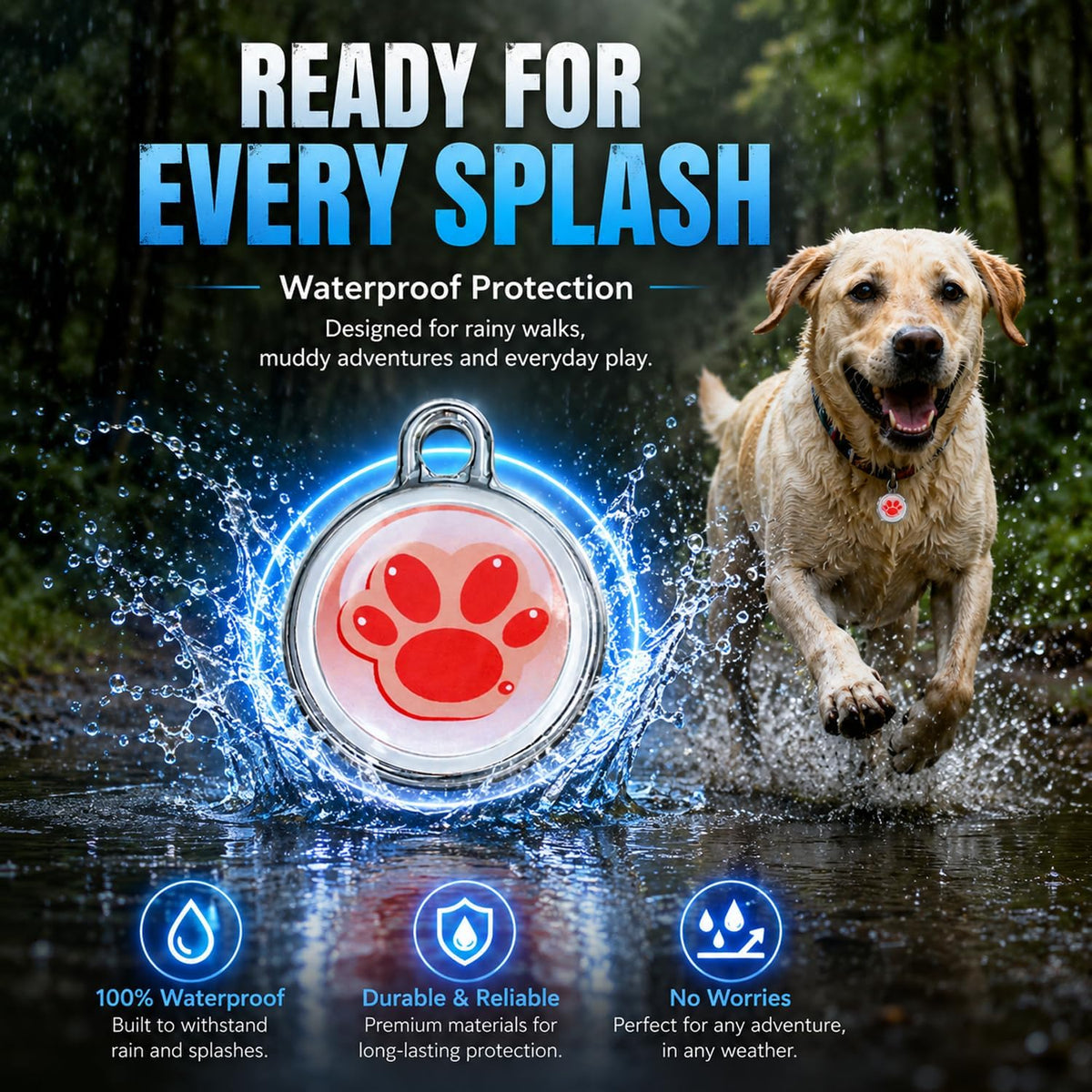 GPS Tracker for Dogs, Smart Pet Tracker Collar, Real-Time Location Tracking, Pet Location Tracker, No Monthly Fee, No SIM Card, IP68 Waterproof, History Log, Audible Alerts, iOS & Android Compatible