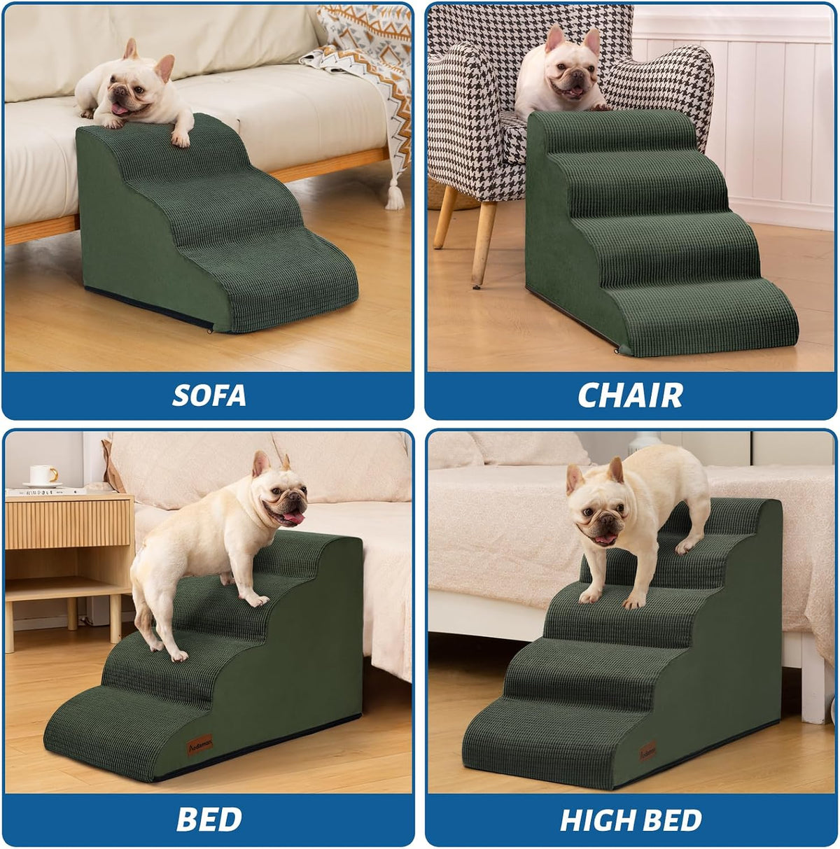 Aodisman Dog Steps for Bed or Couch,4-Step Pet Stairs Ramp for Small Dogs