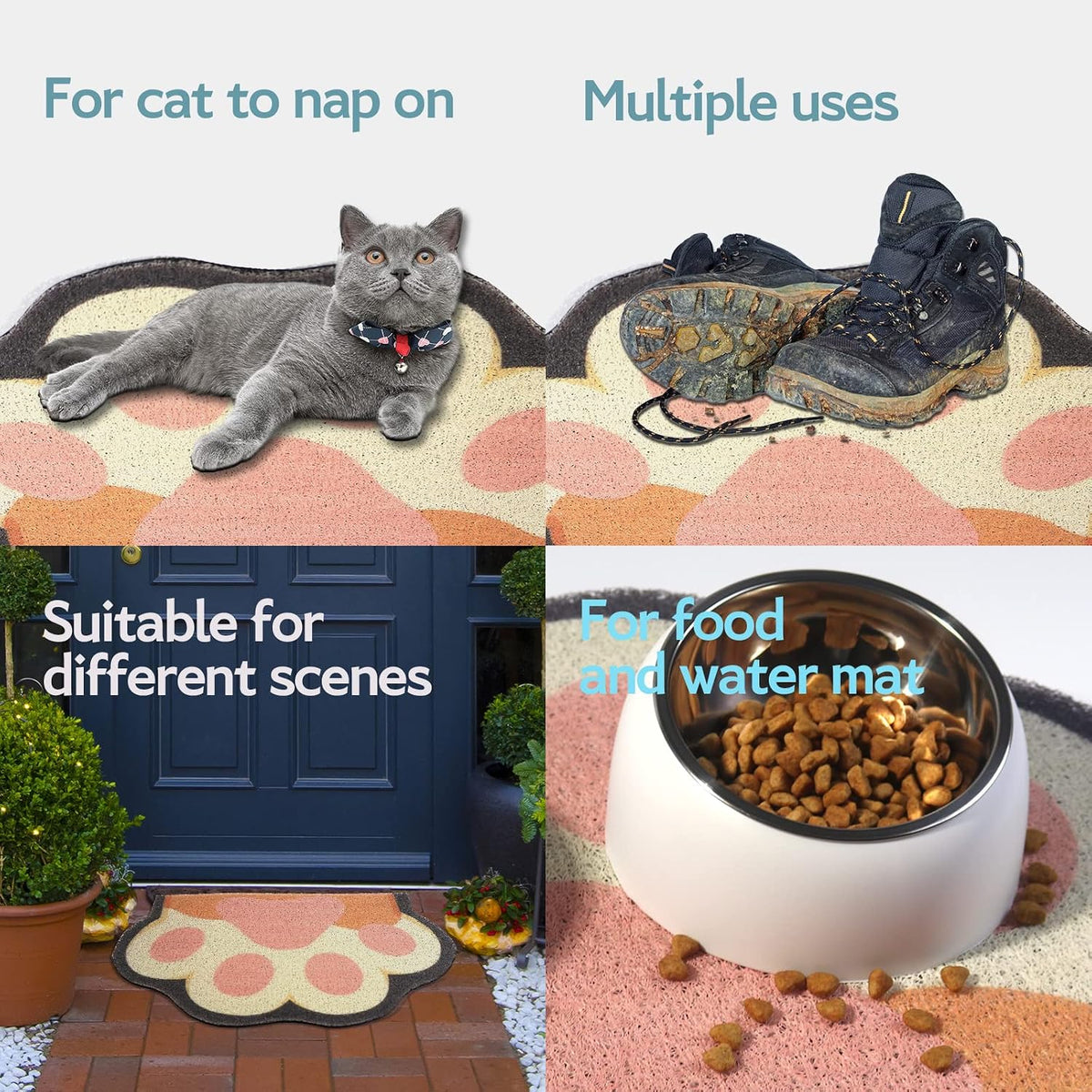 Cute Cat Litter Mat 24”x16”, Litter Box Mat, Litter Trapping Mat, Soft on Kitty Paws, Easy Clean, Anti Slip, Pet Accessories, Door Floor mats - White paw