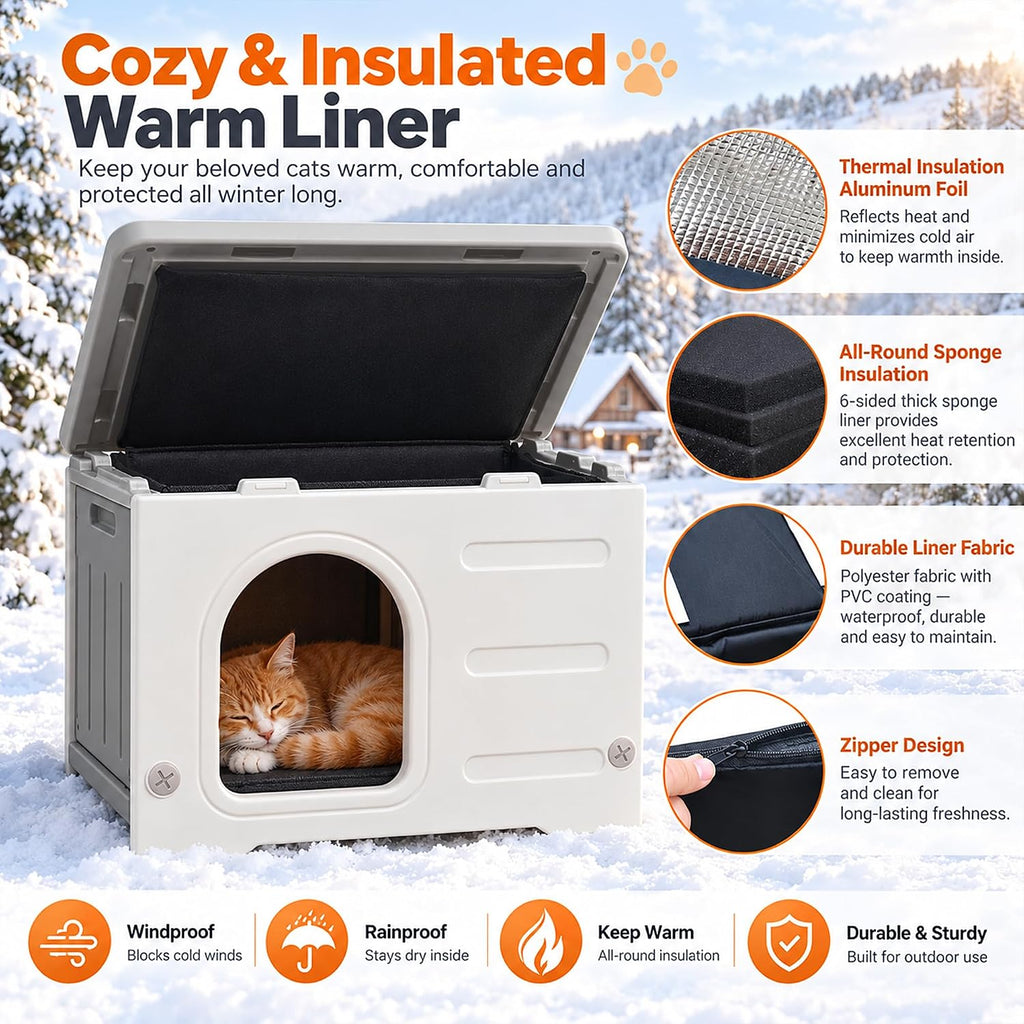Rockever HDPE Cat House with Liner, Outdoor Waterproof Easy Clean Shelter