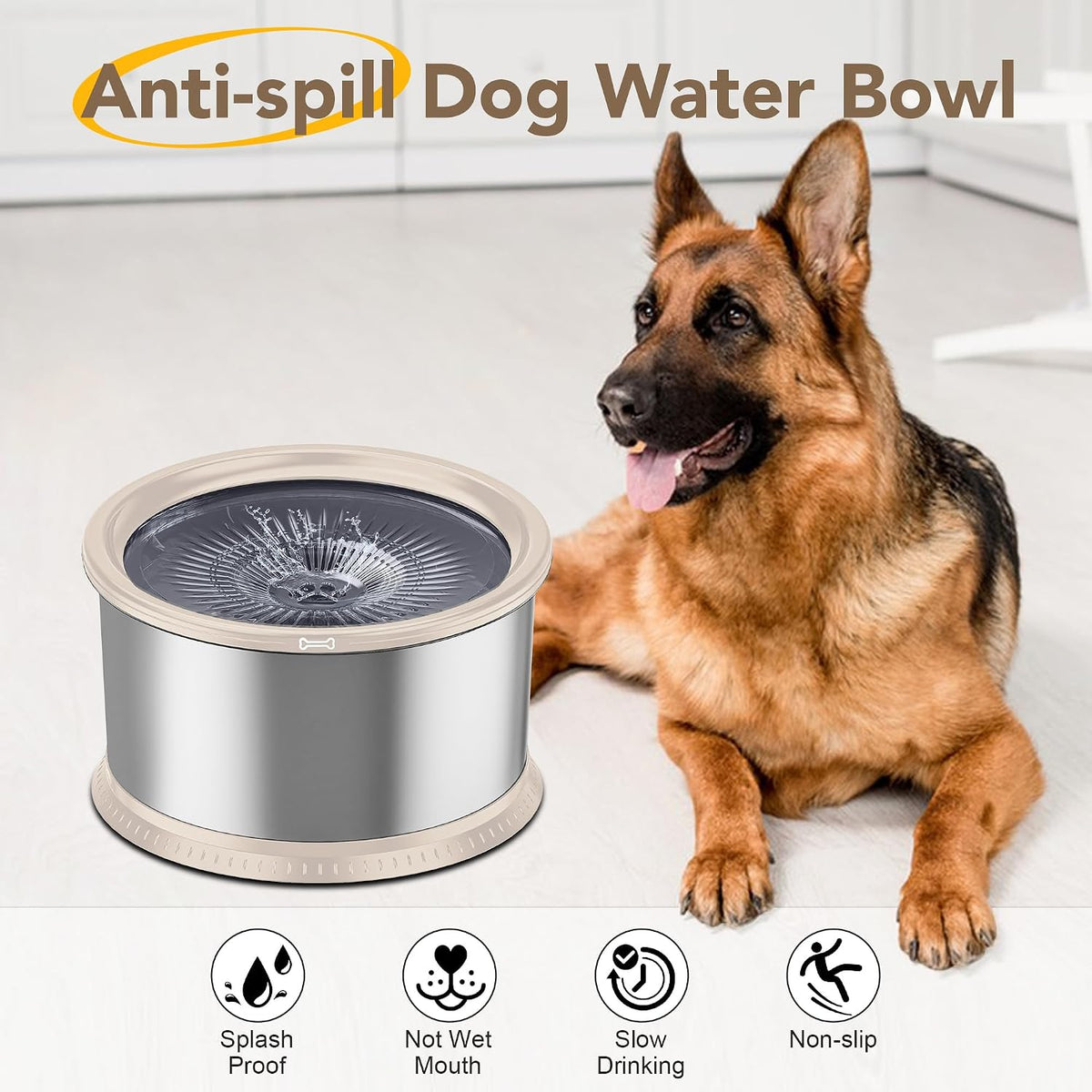 4.5L Stainless Steel Dog Water Bowl, No Spill Water Bowl for Dogs