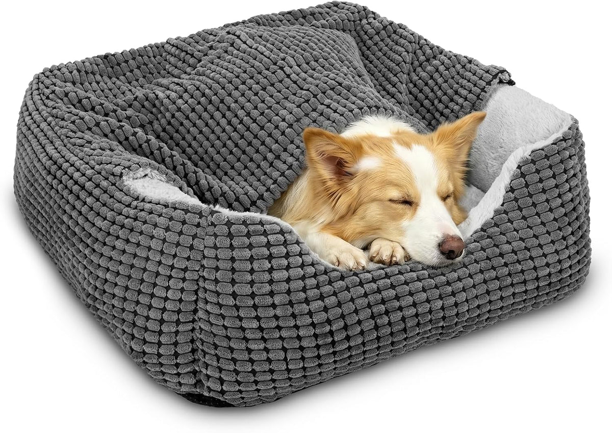 GASUR Dog Beds for Large Medium Small Dogs, Rectangle Cave Hooded Blanket Puppy Bed, Luxury Anti-Anxiety Orthopedic Cat Beds for Indoor Cats, Warmth and Machine Washable (35 inches, Grey)