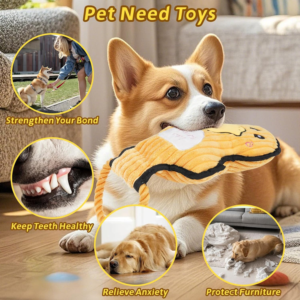 2-Pack Crinkle and Squeaky Dog Toys & Tough Tug of War Set - No Stuffing Chew-Resistant Plush Toys to Keep Them Busy, Best Birthday Gift for Small/Medium/Large Breeds (Ducks & Dino)