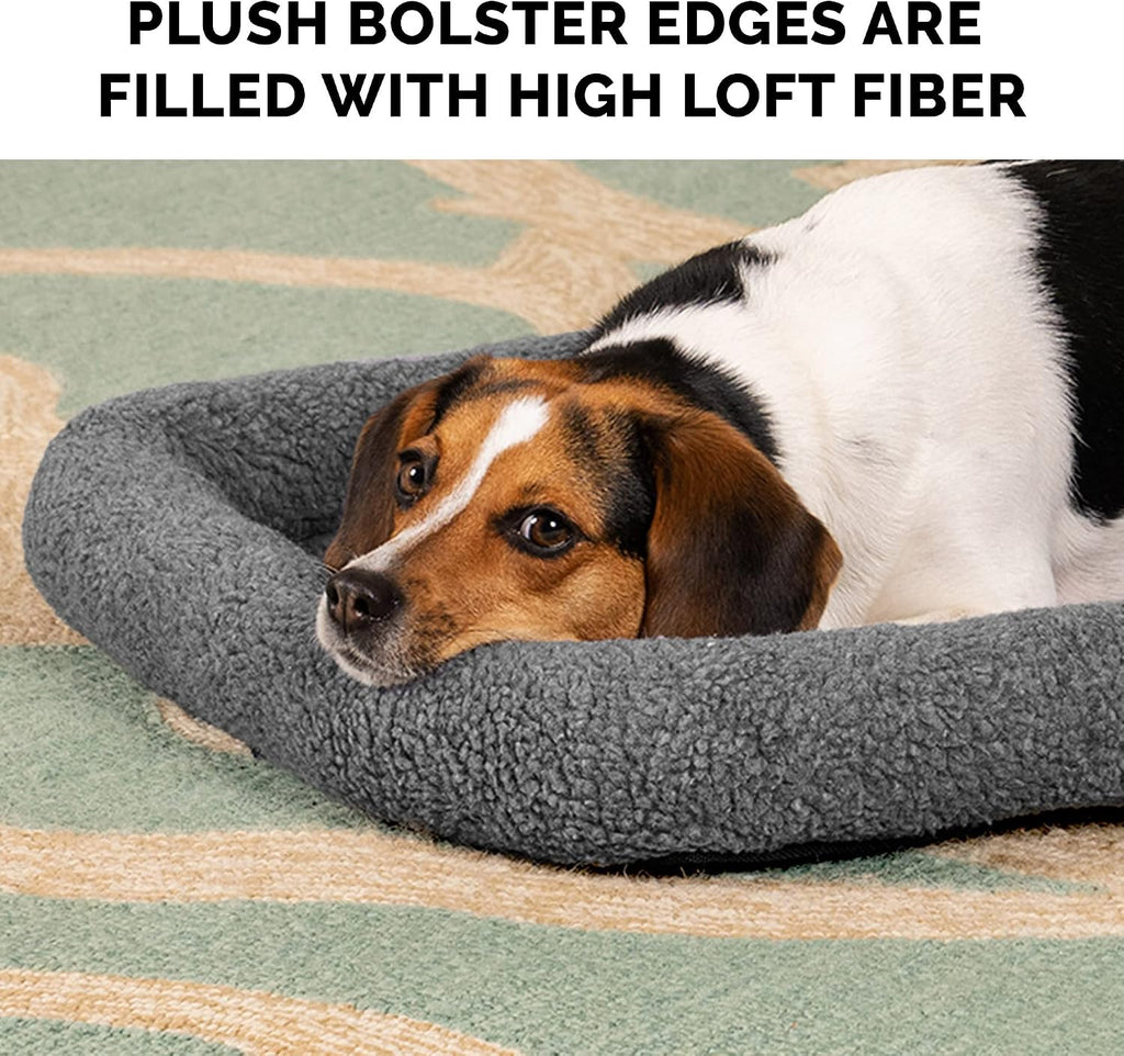 Furhaven Dog Bed for Small Dogs & Indoor Cats, 100% Washable, Sized to Fit Crates - Sherpa Fleece Bolster Crate Pad - Gray, Small