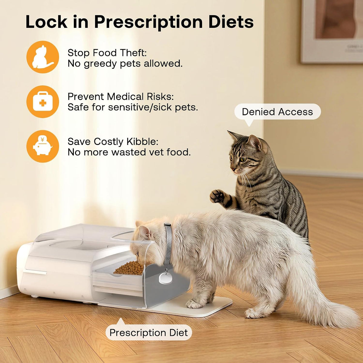 HEAPETS RFID Automatic Cat Feeder with Collar Sensor, Anti-Stealing Food Dispenser with Sealed Lid for Wet Dry Food and Different Diet for Multi-Pet Home, Auto Pet Feeder for Cats, White
