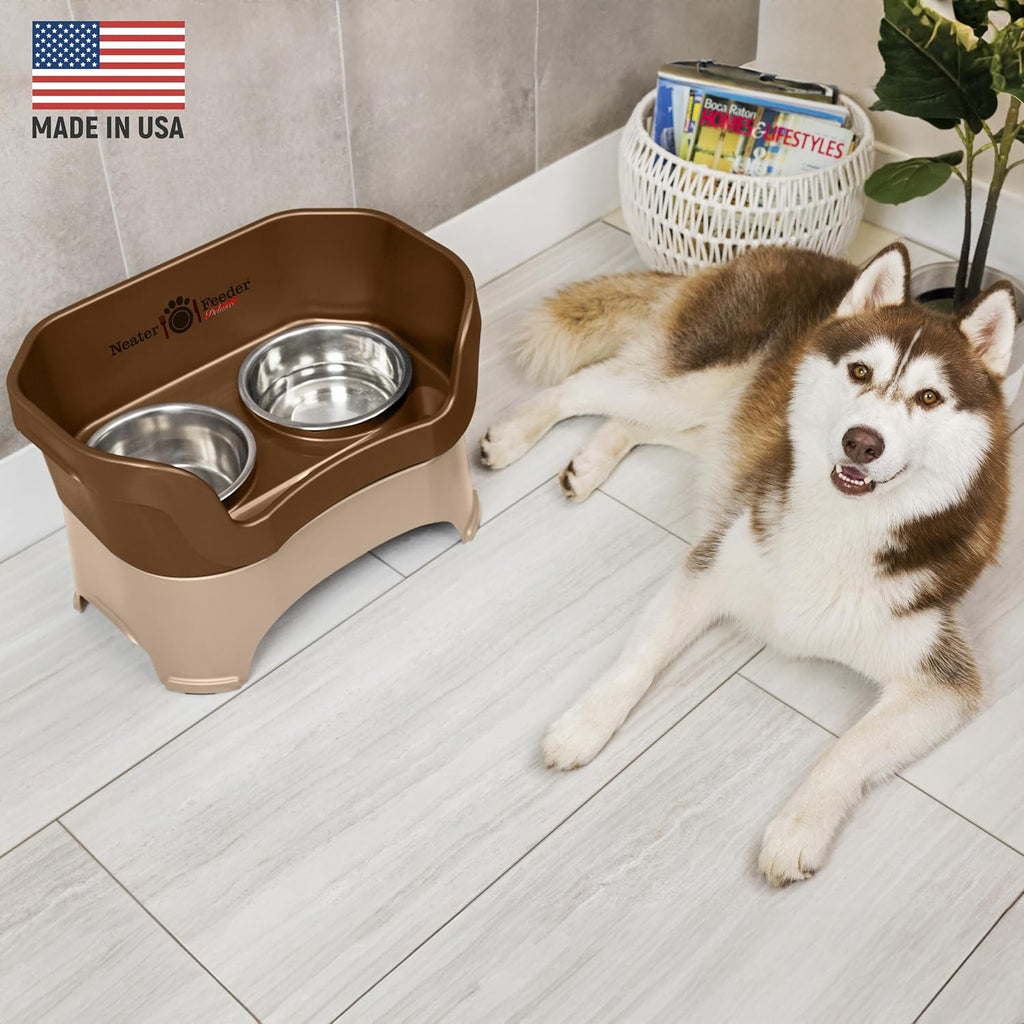 Neater Pet Brands Neater Feeder Deluxe Mess Proof Dog Bowls Elevated for Large Dogs Over 40 lbs, Made in USA, No Spill Raised Dog Food Bowl Stand Feeding Station, Food and Water Bowl Set, Bronze 