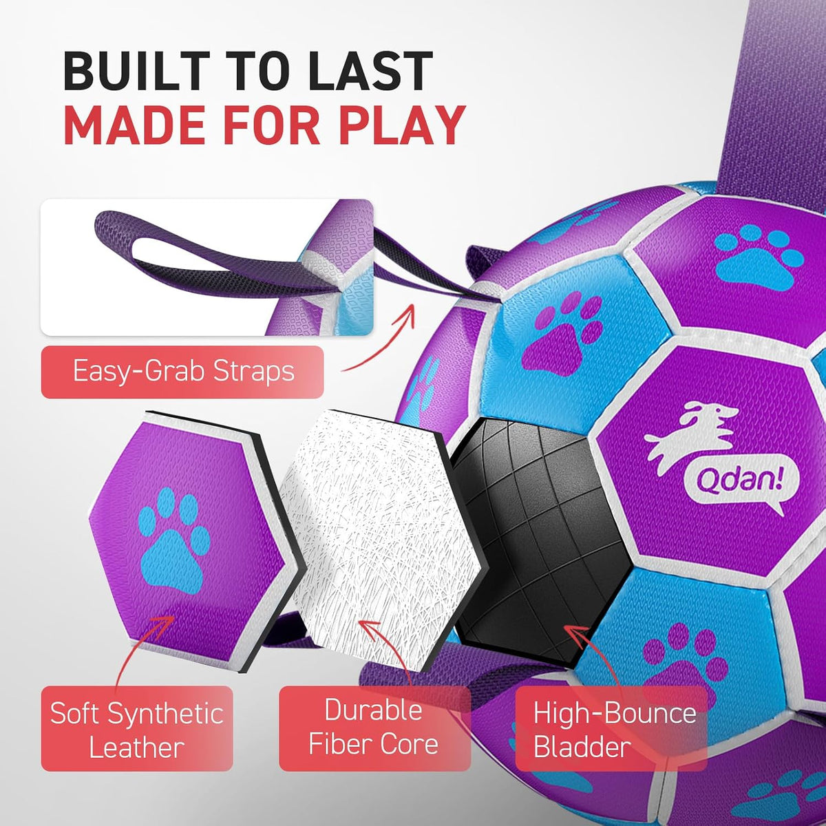 QDAN Big Dog Toys, Large Herding Ball for Dogs Large, Outoor Soccer | 9 Inch Soccer Ball with Tabs for >90 lbs Dogs, Durable Balls for Aggressive Chewers, Herding Ball to Keep Them Busy, Purple