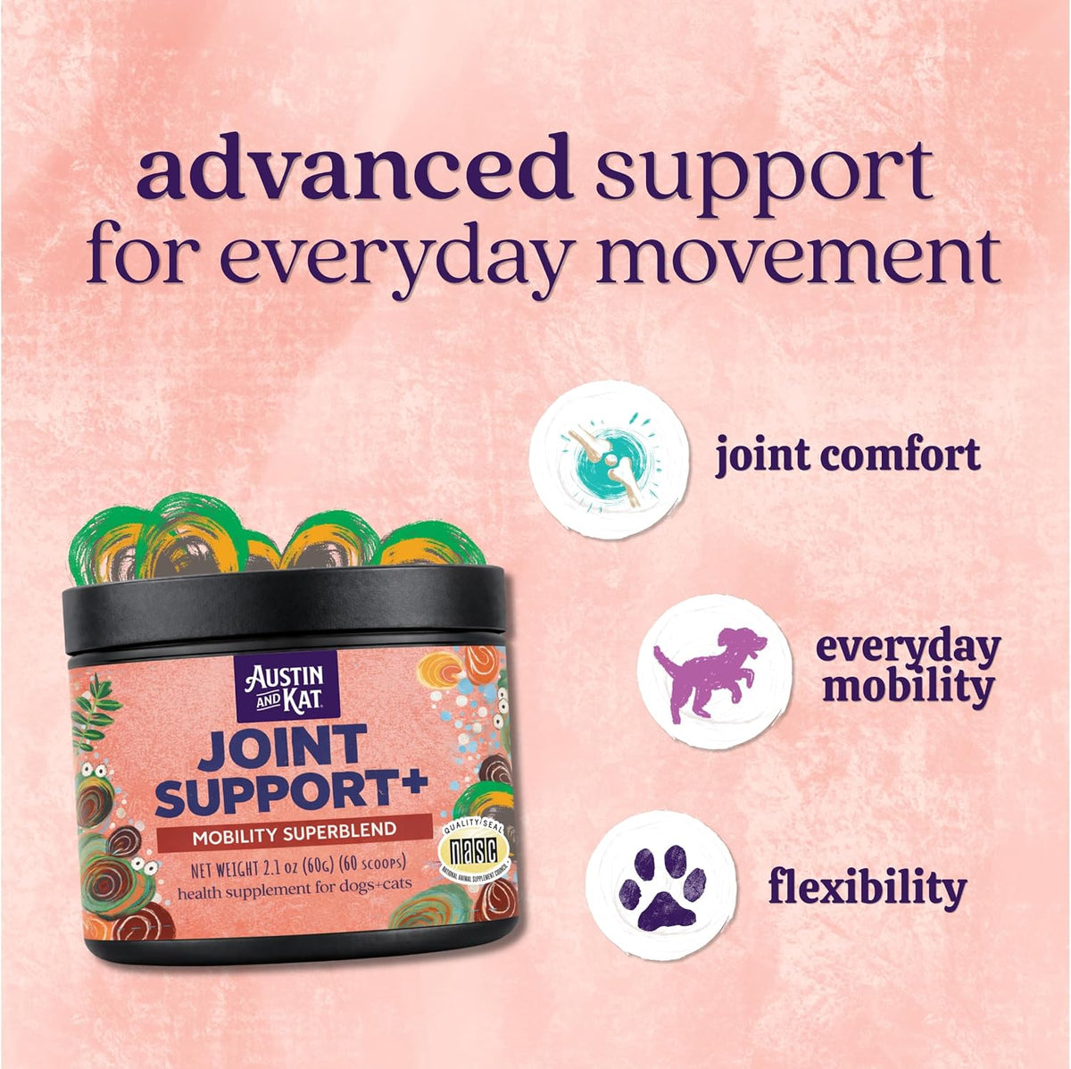Austin And Kat Joint Support+ Powder for Dogs & Cats, 2.1 oz, 60 Scoops