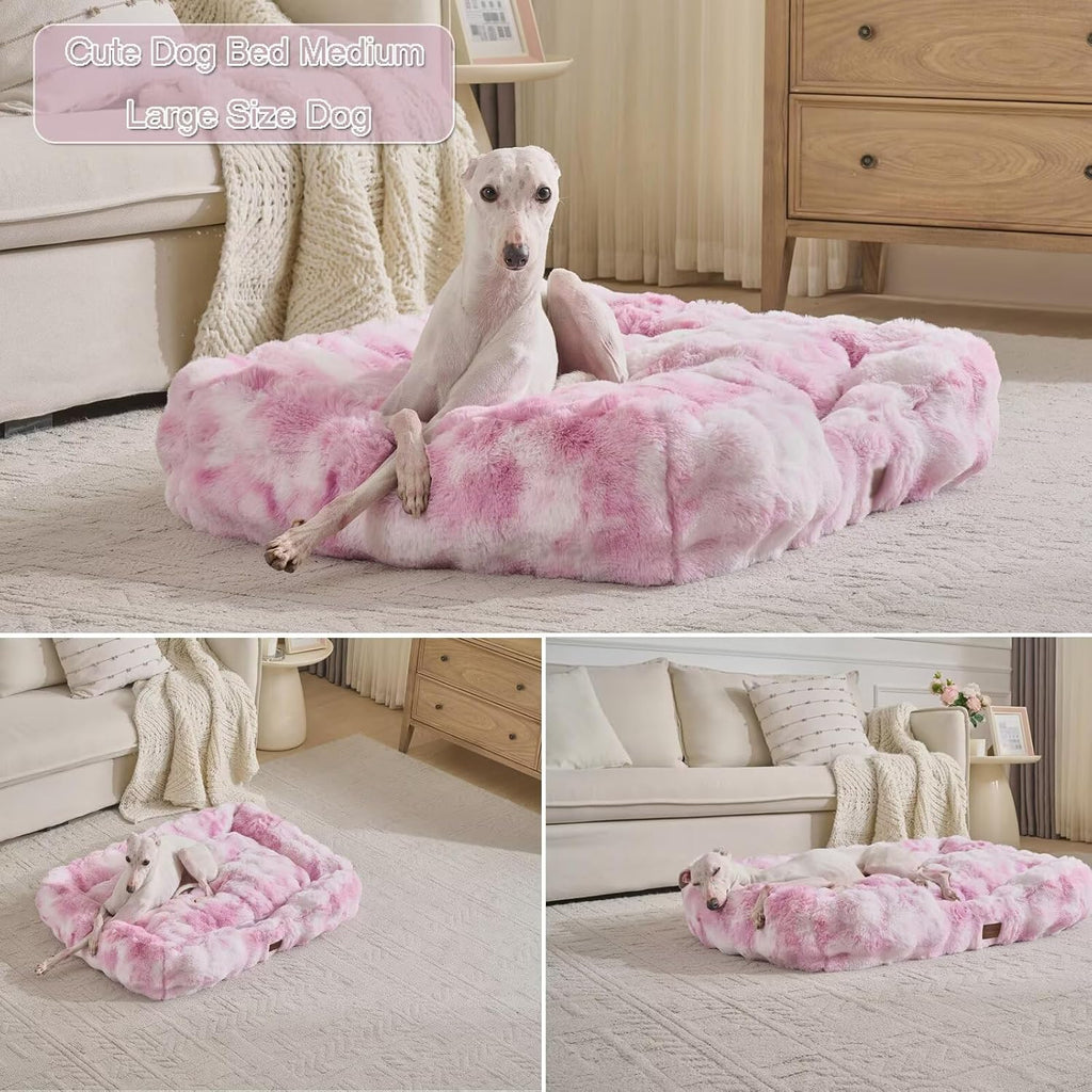 Washable Orthopedic Dog Bed,Rectangle Fleece & Luxury Pet Bed with Removable Zipper Cover & Anti-Slip Bottom,Suitable for Medium Large Dogs,30x25x7.5inches,Tie-dye Lavender
