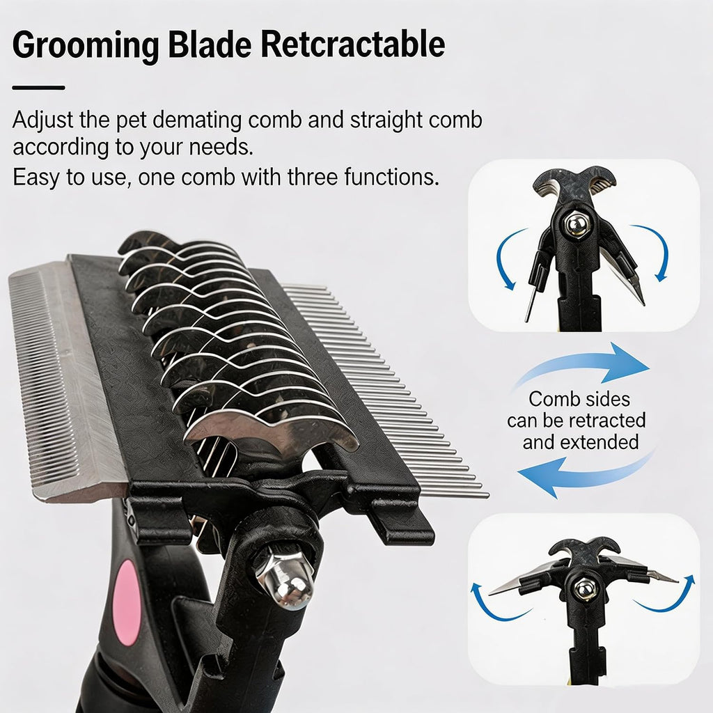 3-in-1 Pet Grooming Tool Dematting Comb Undercoat Rake Deshedding Brush