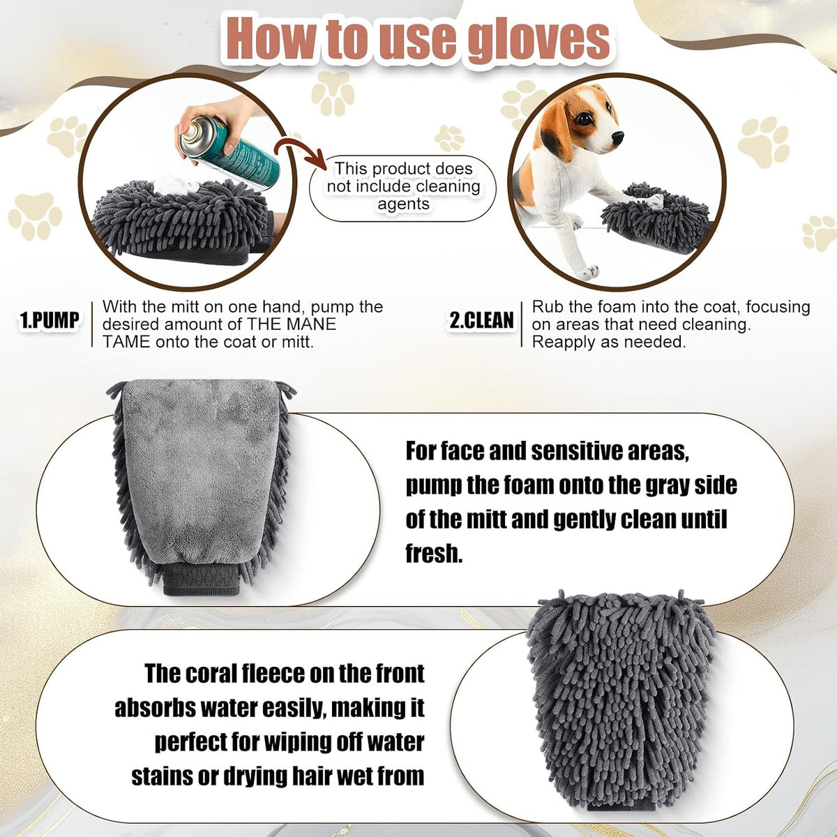 Teenyyou 2 Pcs Dog Towel Chenille Microfiber Pet Grooming Gloves,Grey