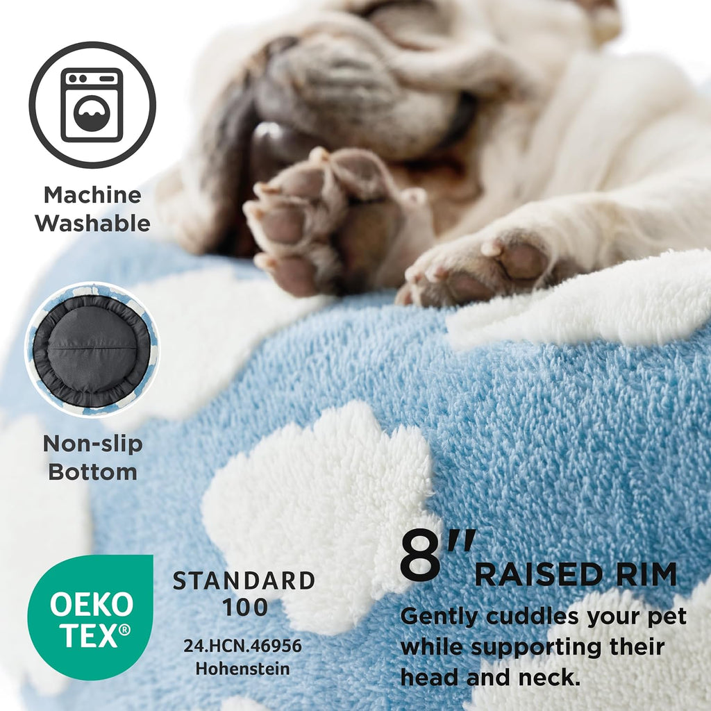 LE SURE Shown on TV Jacquard Donut Dog Beds Medium Sized Dog,Blue 30x30x8in