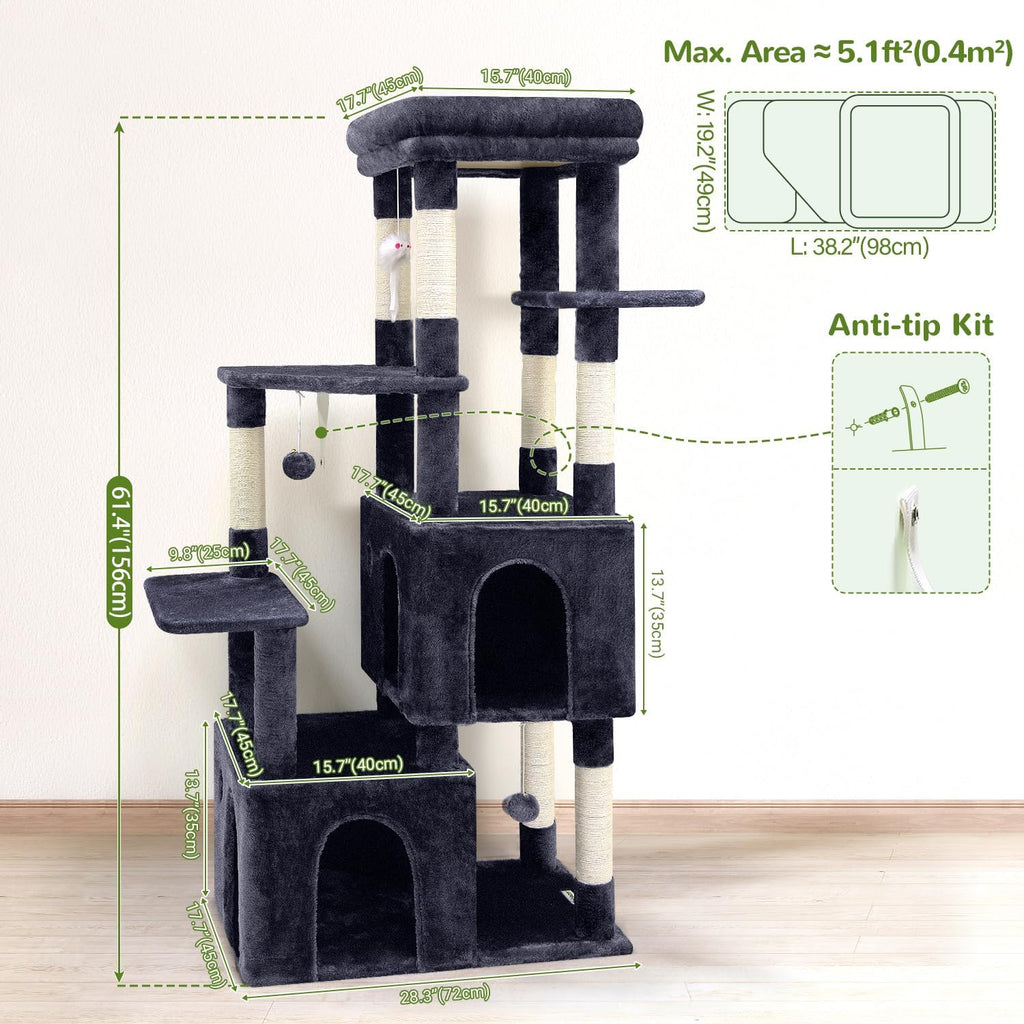 Globlazer Heavy Duty Cat Trees for Big Cats Maine Coon, F61, Dark Grey
