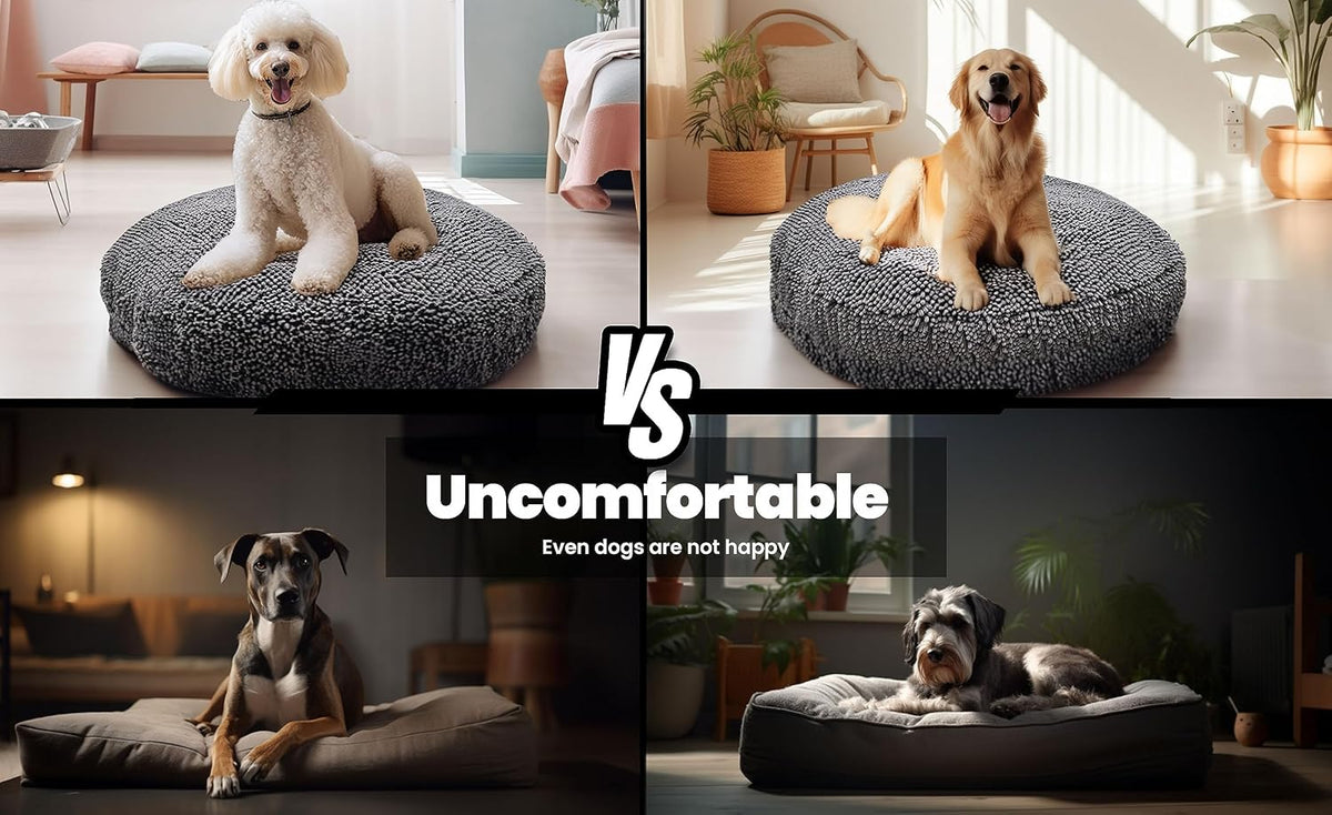 Muddy Mat® Cloud K-9 Dog Beds for Small Dogs & Cats, Soft & Relaxing Round Dog Bed, Chenille Material, Removable Cover, Washable & Dryer Safe – Grey Small(25'x25')