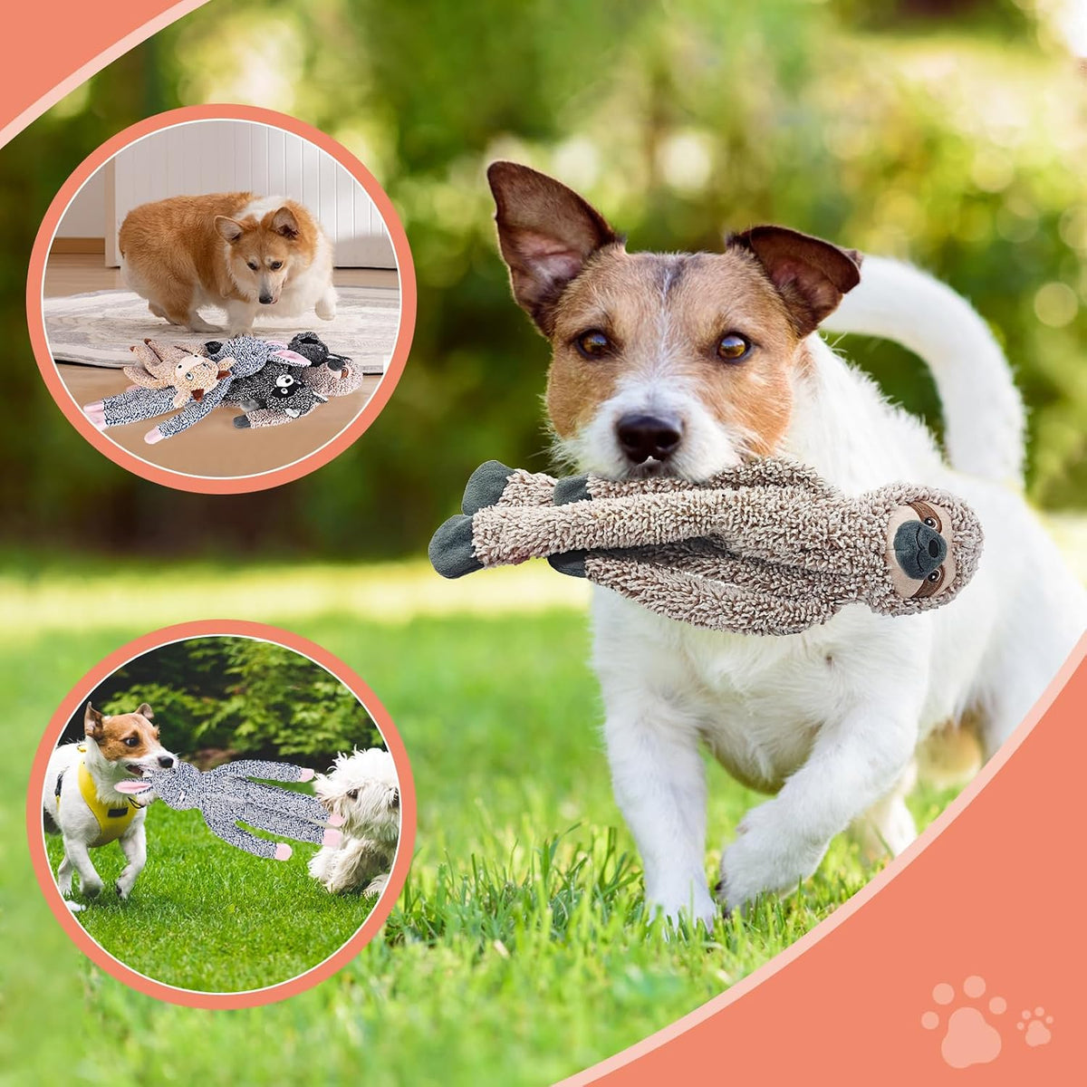3pack No Stuffing Dog Toys for Large Dogs, Plush Teething Toys to Keep Them Busy, Squeaky Crinkle Interactive Toys, Cute Funny Dogs Animals Gifts for Small Medium Large Breed (Rabbit Koala Shuse)