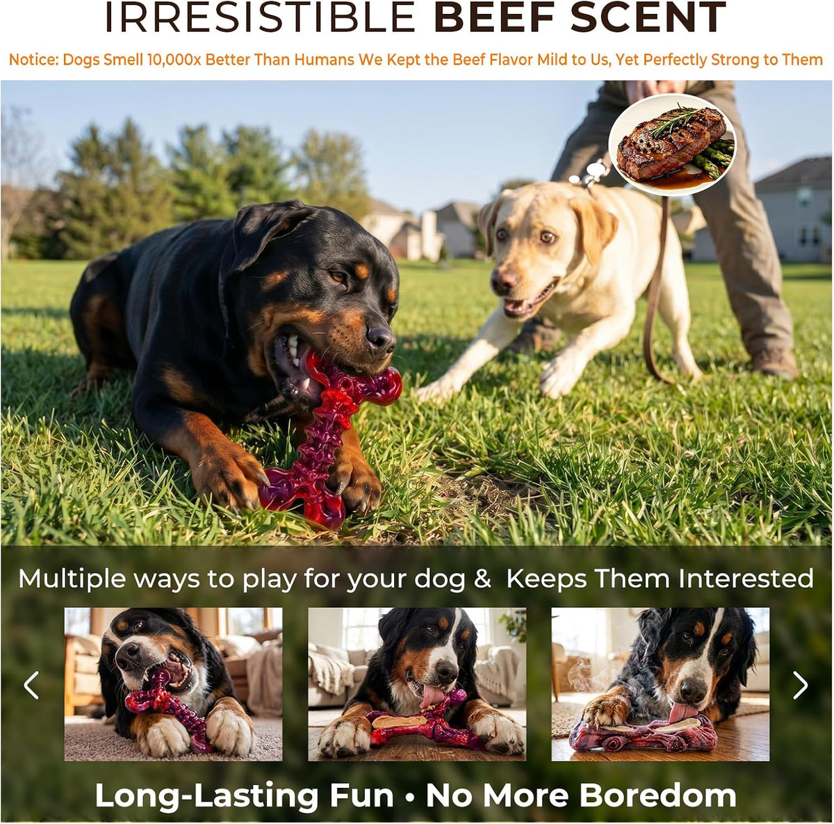 Kseroo 3-Pack Beef Flavored Dog Chew Toys for Aggressive Chewers, Red-XL | Indestructible, Heavy Duty, Rock-Hard Solid Nylon Bones for Medium/Large Dogs 25-100lbs, Tough, Long-Lasting, Keep Them Busy