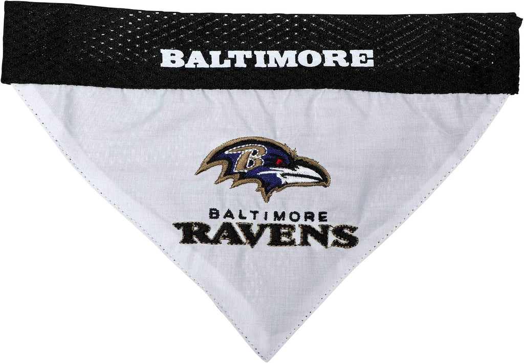Pets First NFL DOG BANDANA - BALTIMORE RAVENS REVERSIBLE PET BANDANA. 2 Sided Sports Bandana with a PREMIUM Embroidery TEAM LOGO, Small/Medium. - 2 Sizes & 32 NFL Teams available