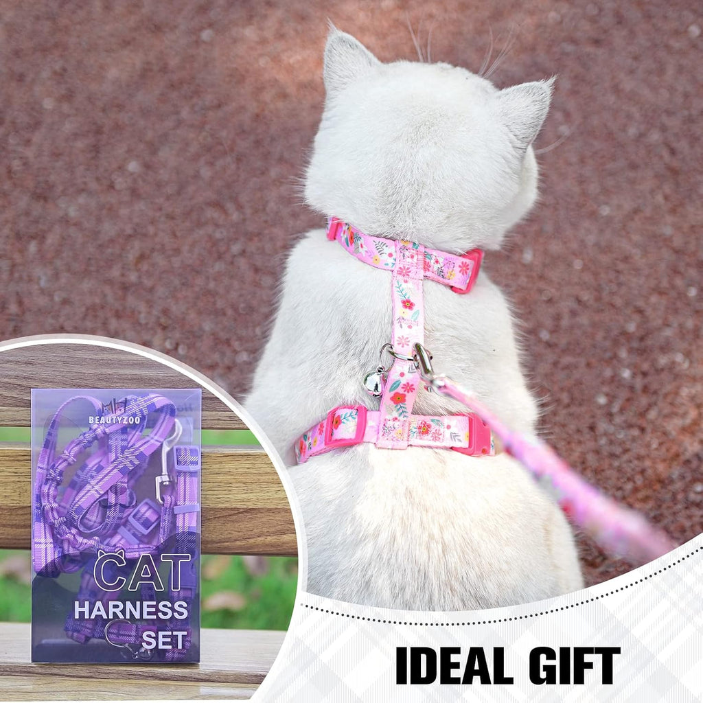 BEAUTYZOO Cat Harness and Leash Set, Escape Proof for Walking Travel, Pink