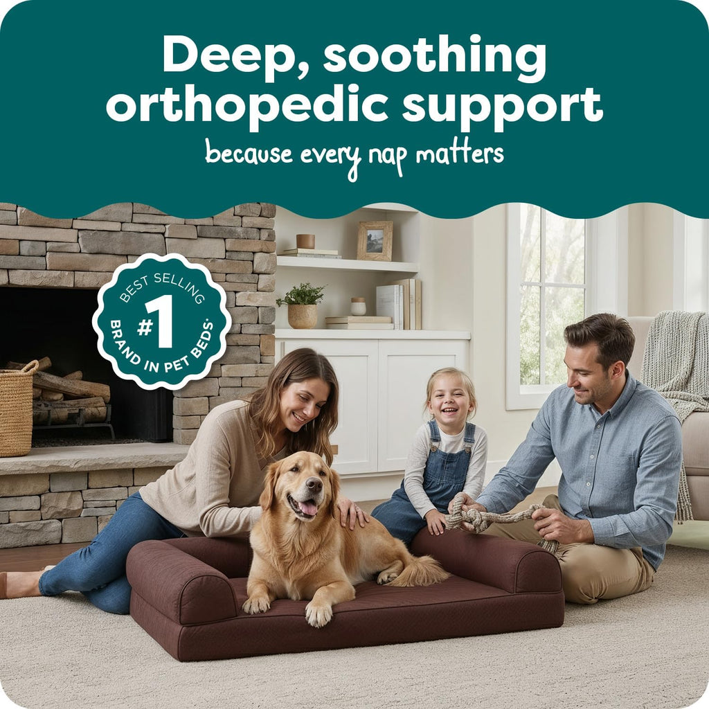 FurHaven Classic Sofa Orthopedic Dog Bed for Large Dogs With Orthopedic Egg Crate with a Solid Orthopedic Foam Base for Joint Support, Removable Washable Cover, Jumbo XL, Quilted Sofa, Coffee