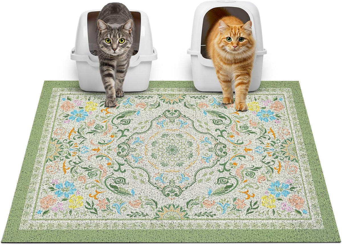 Glittme Cat Litter Mat, 33"x22" Non-Slip Washable Trapping Mat for Cats | Litter Trapping Mat With Thick PVC Coil To Catch Scatter, Soft On Paws And Waterproof Bottom To Protect Floors
