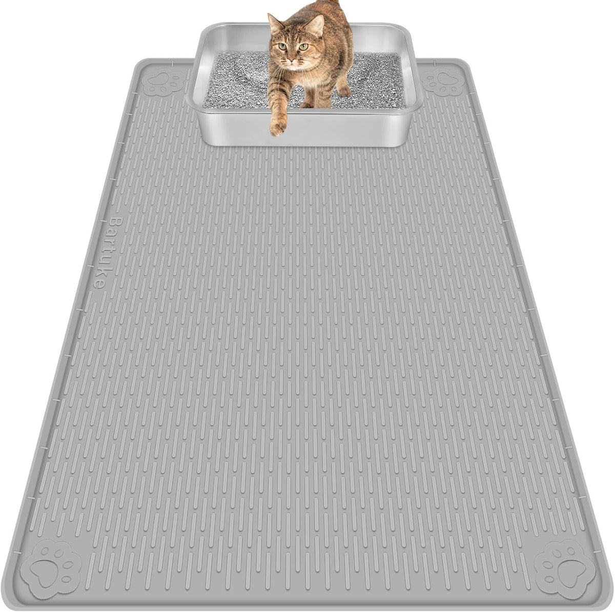 Silicone Cat Litter Mat for Litter Box 40”x28” Large Cat Mat, Light Grey | Waterproof, Non-Slip, Leak-Proof Rug Mat with Lip, Easy to Clean, Extra Large Litter Catcher Mat for Floor