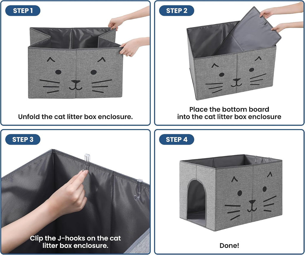 Dog Proof Cat Litter Box Enclosure, Gray
