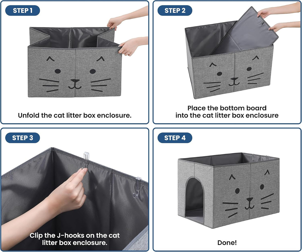 Dog Proof Cat Litter Box Enclosure, Gray