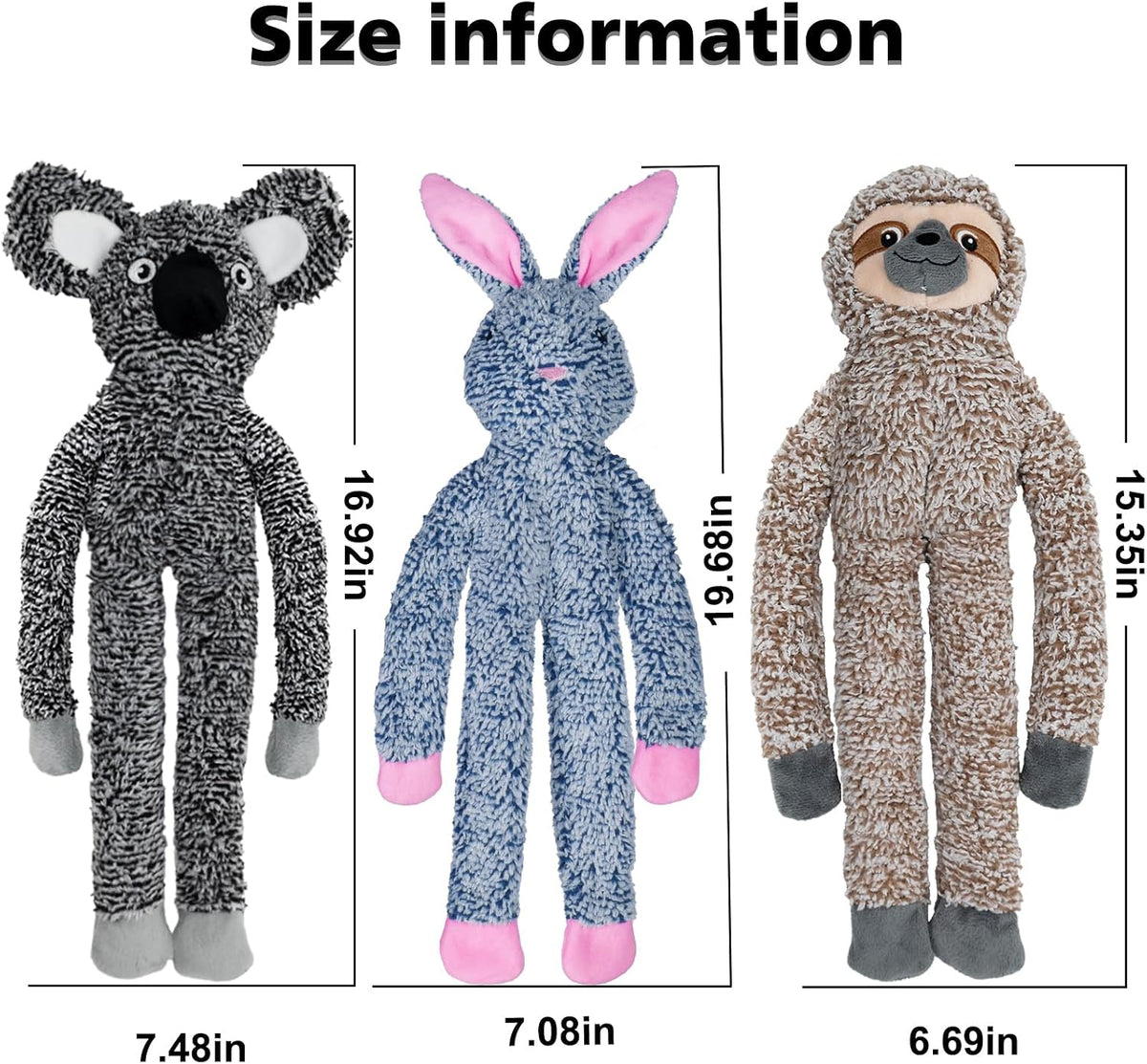 3pack No Stuffing Dog Toys for Large Dogs, Plush Teething Toys to Keep Them Busy, Squeaky Crinkle Interactive Toys, Cute Funny Dogs Animals Gifts for Small Medium Large Breed (Rabbit Koala Shuse)