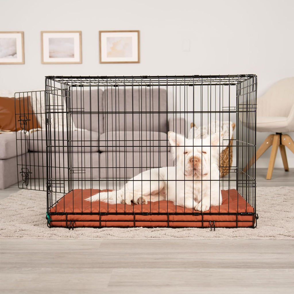 Furhaven Orthopedic Dog Bed – Puffy Quilted Foam Mattress with Removable Washable Cover, Soft & Supportive for Kennels & Crates - Large, Rust