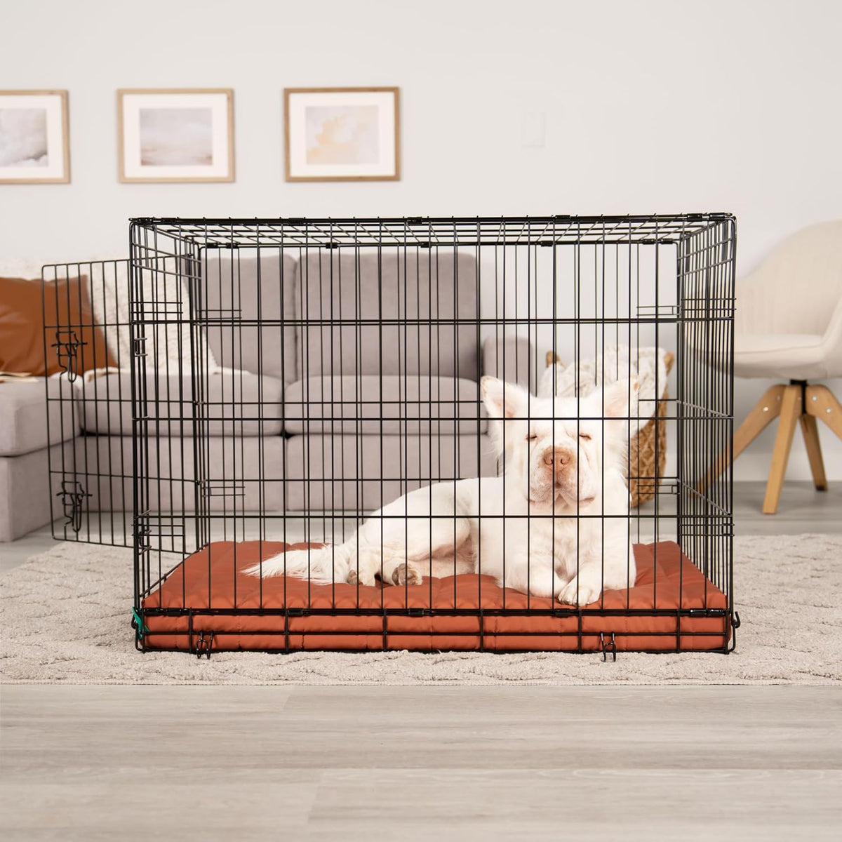 Furhaven Orthopedic Dog Bed – Puffy Quilted Foam Mattress with Removable Washable Cover, Soft & Supportive for Kennels & Crates - Large, Rust
