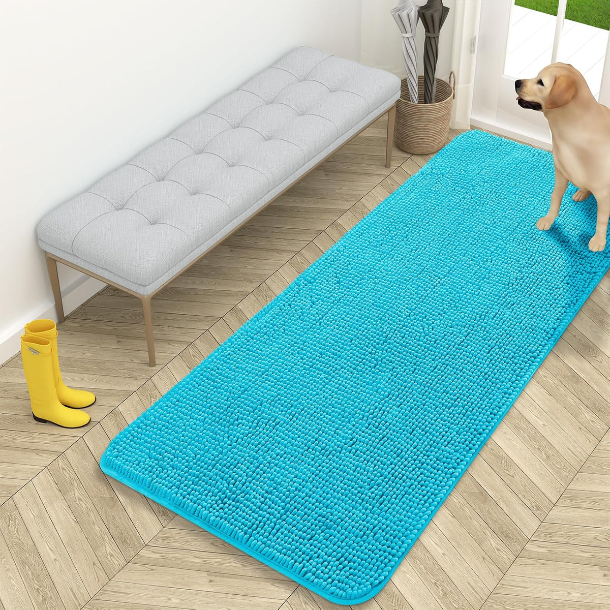 OLANLY Dog Door Mat for Muddy Paws 59x24, Super Absorbent Chenille Mud Mat