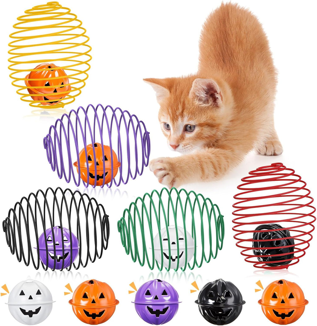 Jecery 5 Pcs Cat Toys Spring,Bell,Halloween Colors