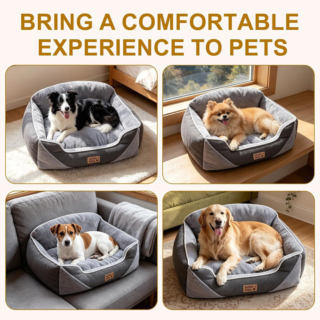 Orthopedic Dog Bed for Medium Dogs, Washable Calming Dog Sofa Bed with Reversible Plush & Premium Corduroy Velvet, Removable Machine Washable Cover, Non-Slip Bottom, Grey, 30"x24"