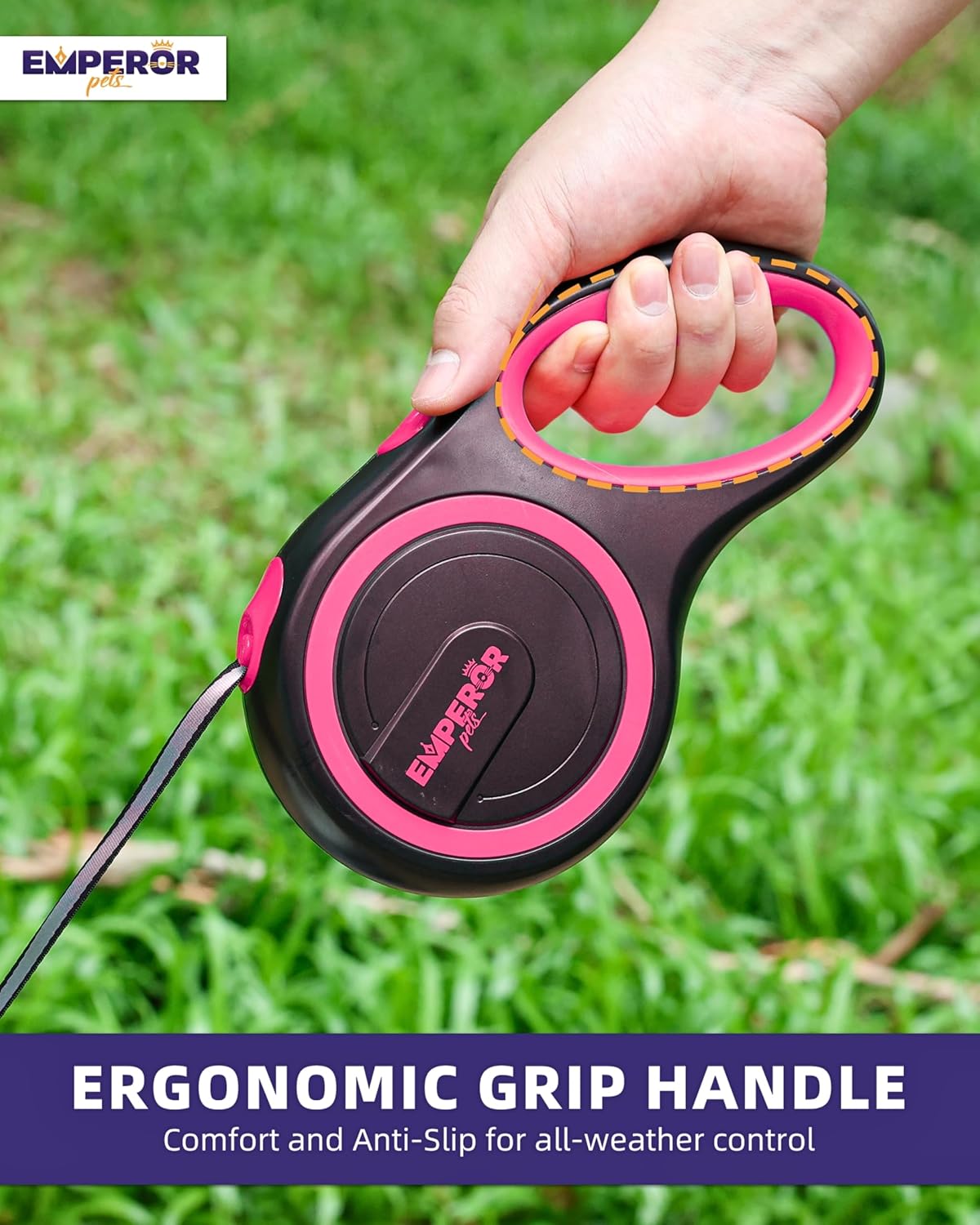 EMPEROR PETS 26.1 ft Retractable Dog Leash, for Dogs 10-110 lbs, Pink